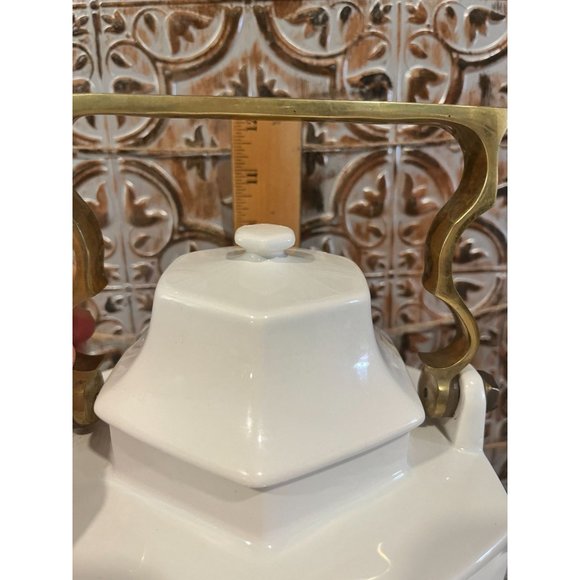 Mikasa Continental White  Hexagon Shaped Tea Pot Brass Handle Vintage - Picture 9 of 12